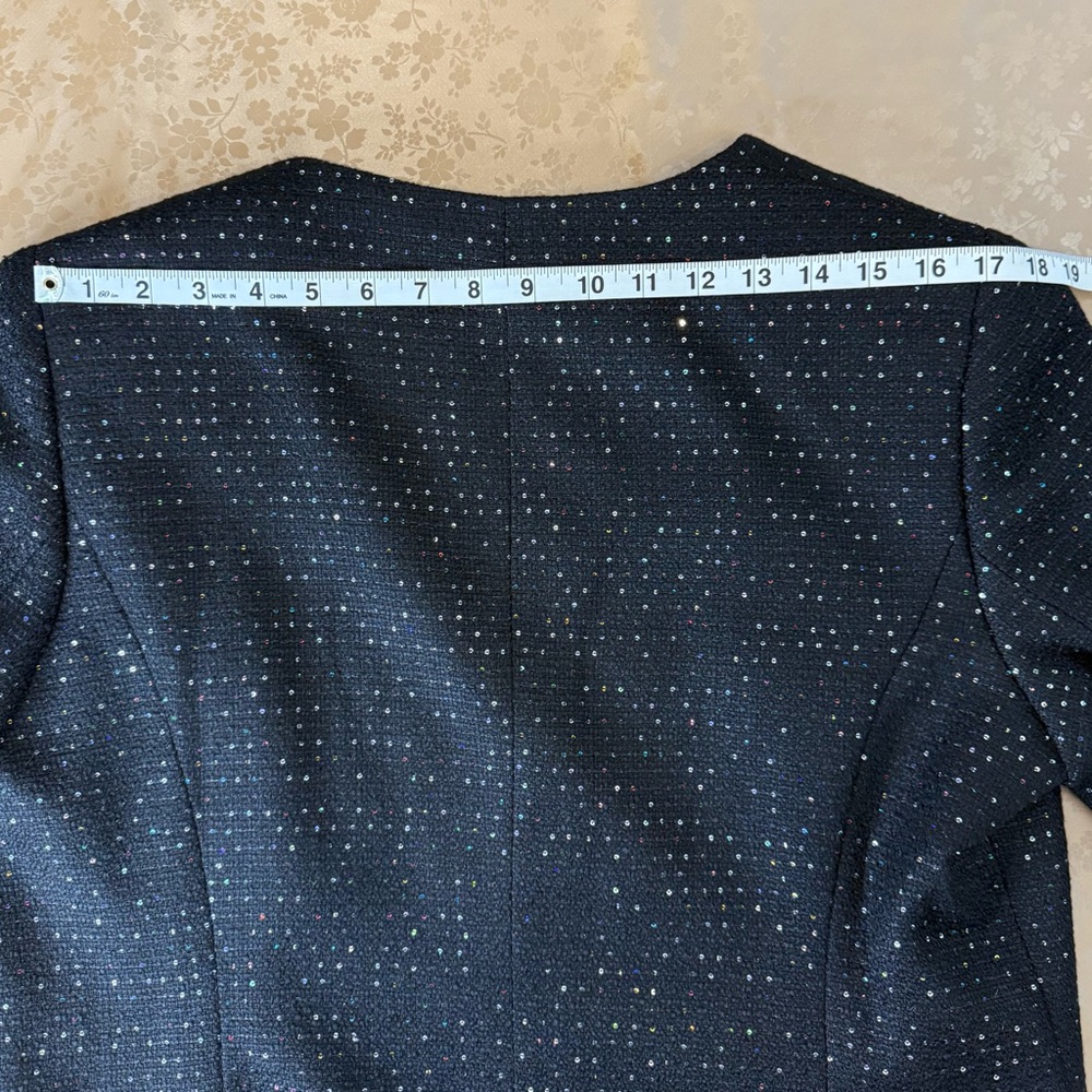 NINE WEST Womens Black Sequined Tweed Flyaway Blazer Formal Party Jacket size 14 - Picture 7 of 10